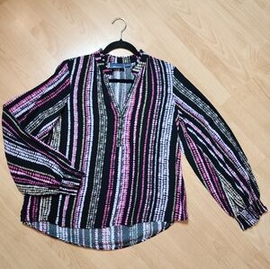 Maeve Anthropologie Oversized Colette Black Pink Balloon Sleeve Top Small